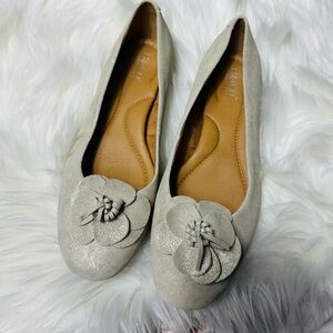 Born Metallic Beige Flower Ballet Flats